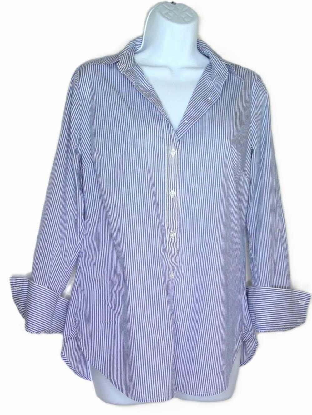 Ann Taylor French Blue & White Striped Blouse Lightweight Coastal Flowy Summer 6 - Picture 5 of 8